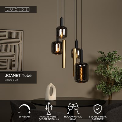 Lucide JOANET Tube - Hanglamp - Ø 65 cm - 4xE27 - Messing
